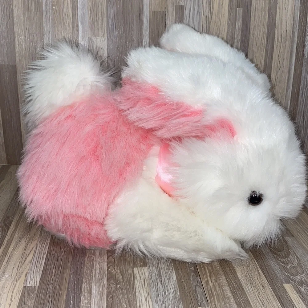 Pink Easter Bunny plush stuffed animal Easter basket filler fluffy plush vintage